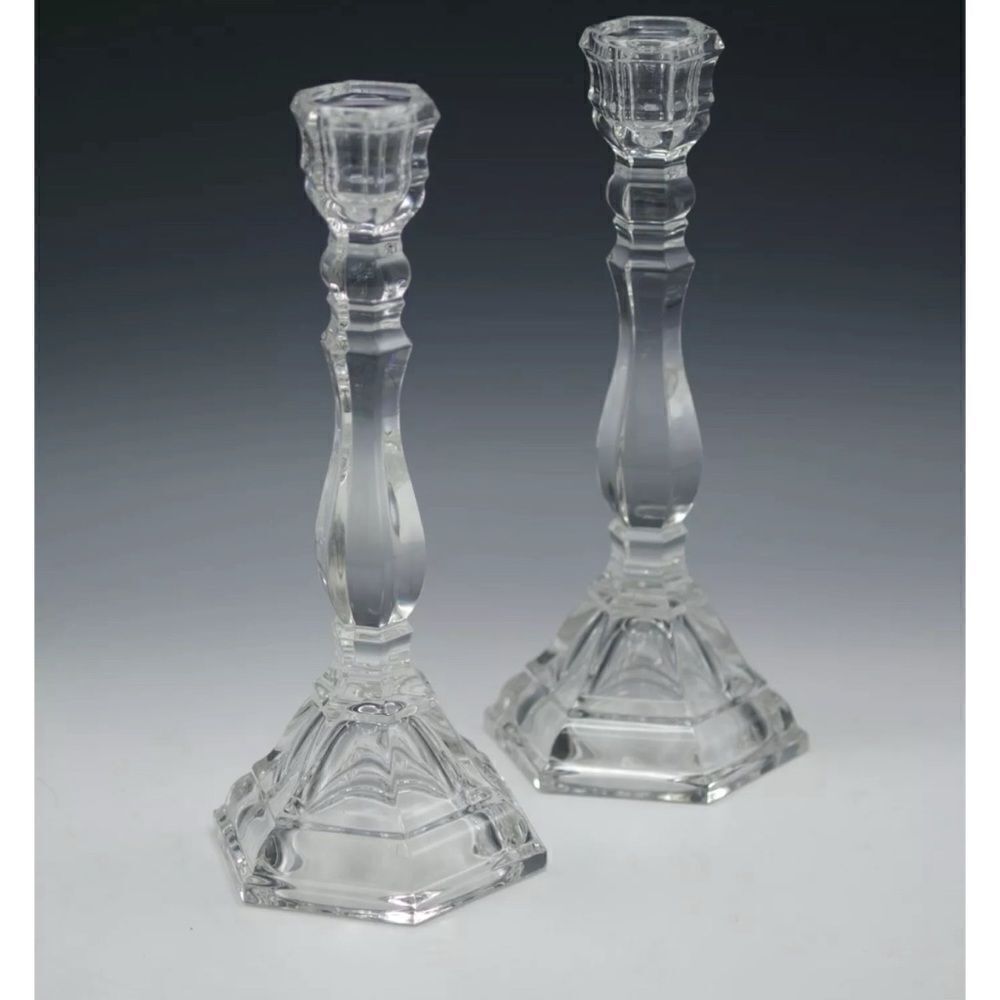 TIFFANY AND CO CRYSTAL HAMPTON 9" CANDLESTICK CANDLE HOLDER PAIR MADE IN GERMANY - Picture 3 of 9